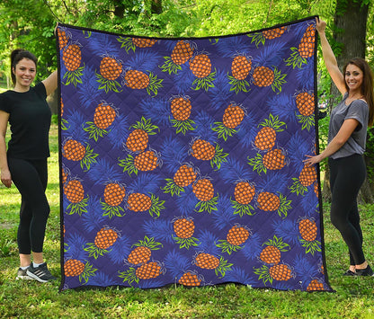 Blue Leaf Pineapple Pattern Print Quilt