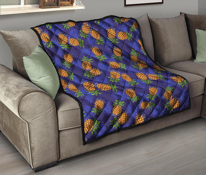 Blue Leaf Pineapple Pattern Print Quilt