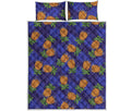Blue Leaf Pineapple Pattern Print Quilt Bed Set