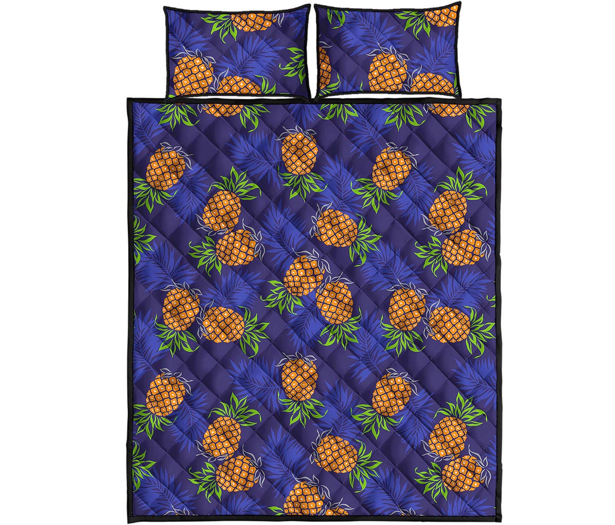 Blue Leaf Pineapple Pattern Print Quilt Bed Set