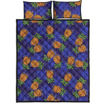 Blue Leaf Pineapple Pattern Print Quilt Bed Set