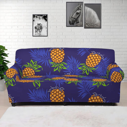 Blue Leaf Pineapple Pattern Print Sofa Cover