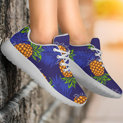 Blue Leaf Pineapple Pattern Print Sport Shoes GearFrost