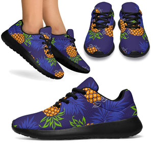Blue Leaf Pineapple Pattern Print Sport Shoes GearFrost