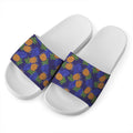 Blue Leaf Pineapple Pattern Print White Slide Sandals