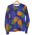 Blue Leaf Pineapple Pattern Print Women's Crewneck Sweatshirt