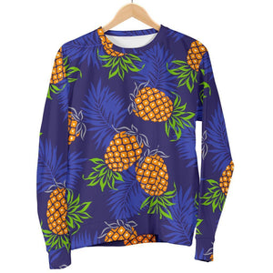 Blue Leaf Pineapple Pattern Print Women's Crewneck Sweatshirt GearFrost