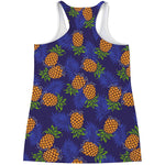 Blue Leaf Pineapple Pattern Print Women's Racerback Tank Top