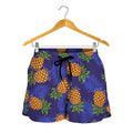 Blue Leaf Pineapple Pattern Print Women's Shorts