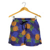 Blue Leaf Pineapple Pattern Print Women's Shorts