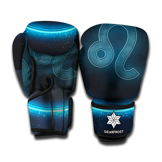 Blue Leo Zodiac Sign Print Boxing Gloves