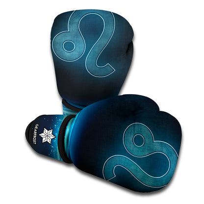Blue Leo Zodiac Sign Print Boxing Gloves
