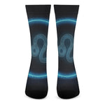 Blue Leo Zodiac Sign Print Crew Socks