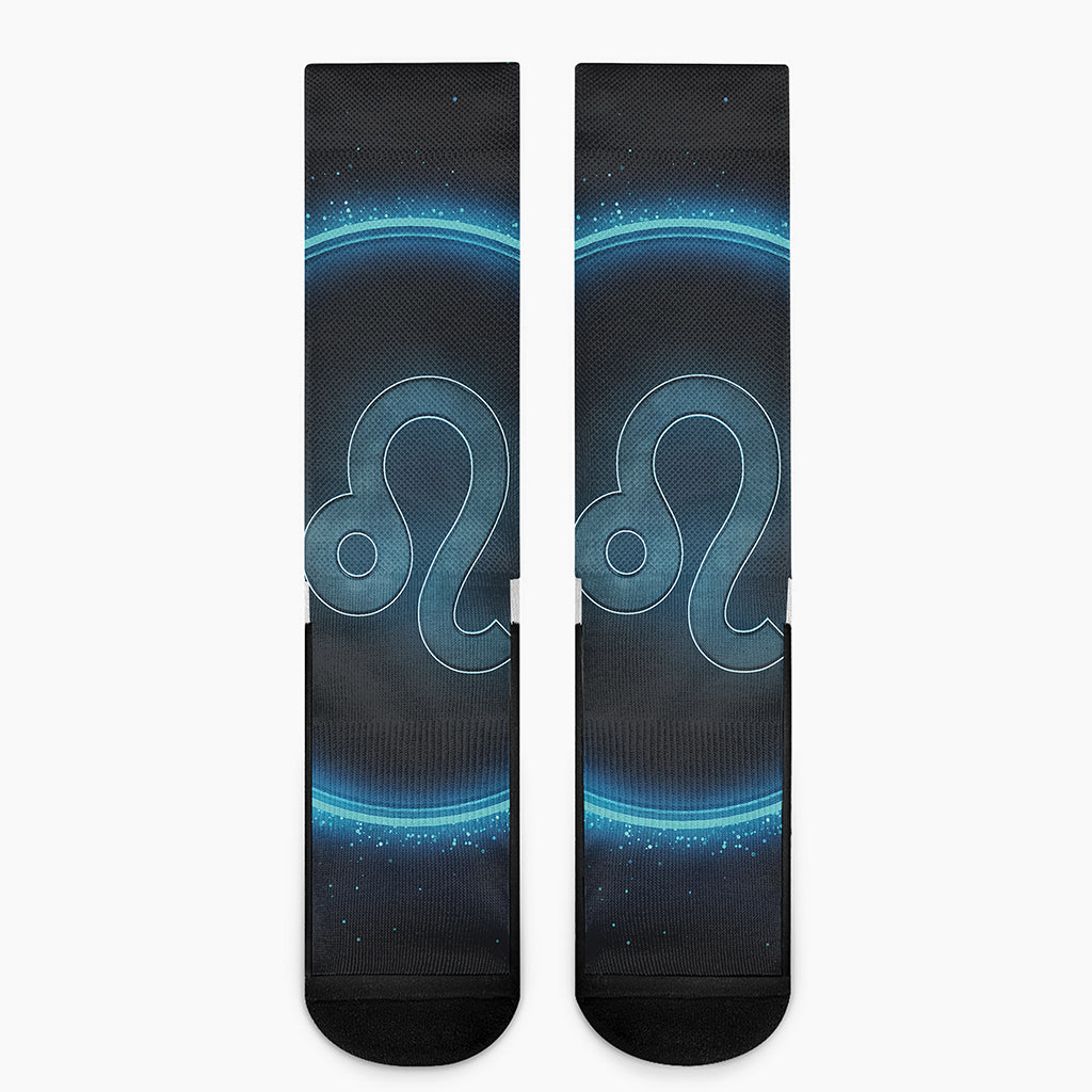 Blue Leo Zodiac Sign Print Crew Socks