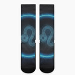 Blue Leo Zodiac Sign Print Crew Socks