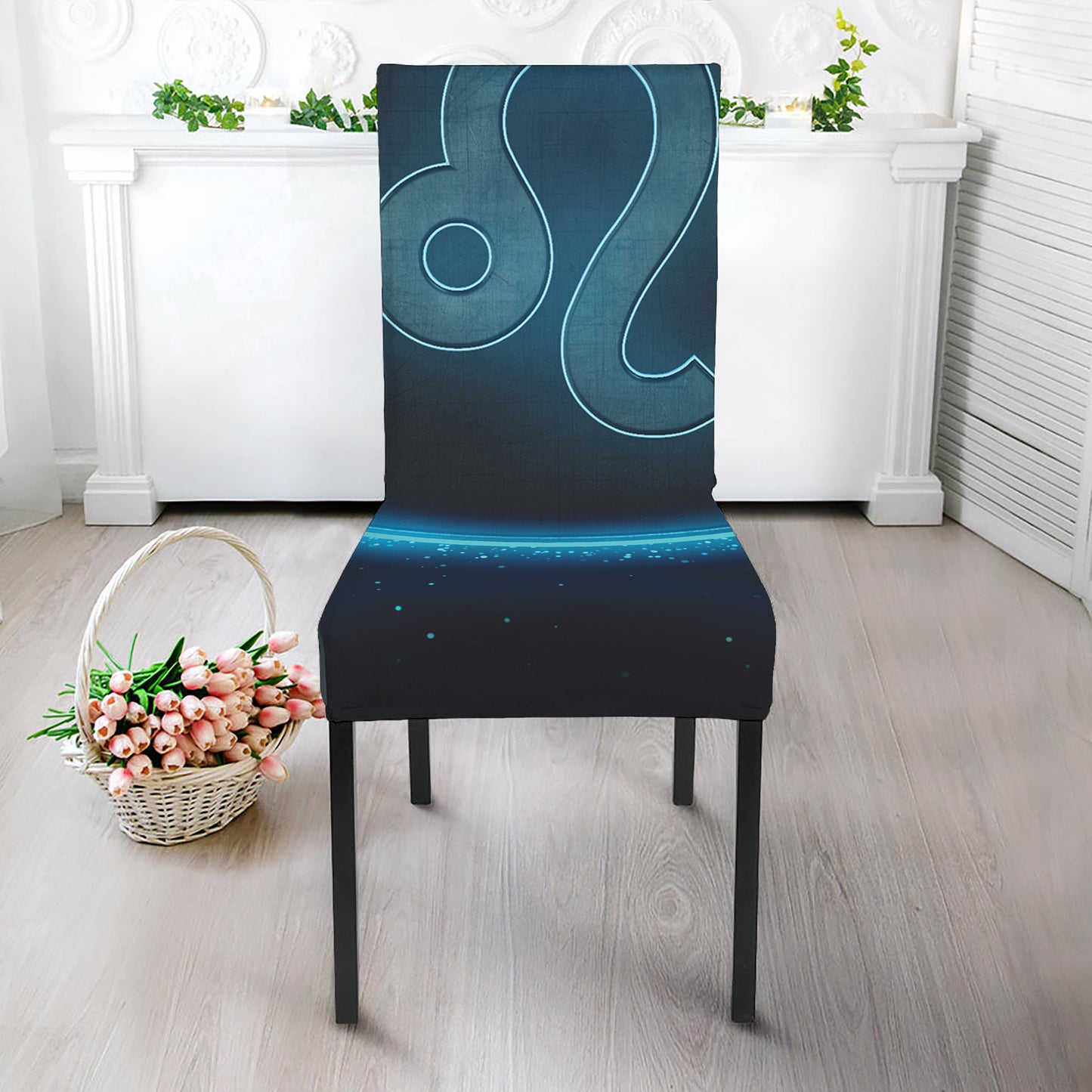Blue Leo Zodiac Sign Print Dining Chair Slipcover