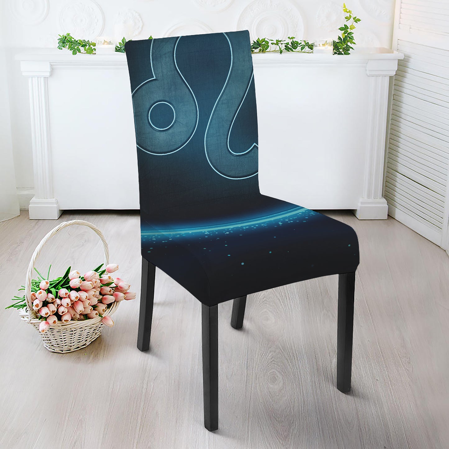 Blue Leo Zodiac Sign Print Dining Chair Slipcover
