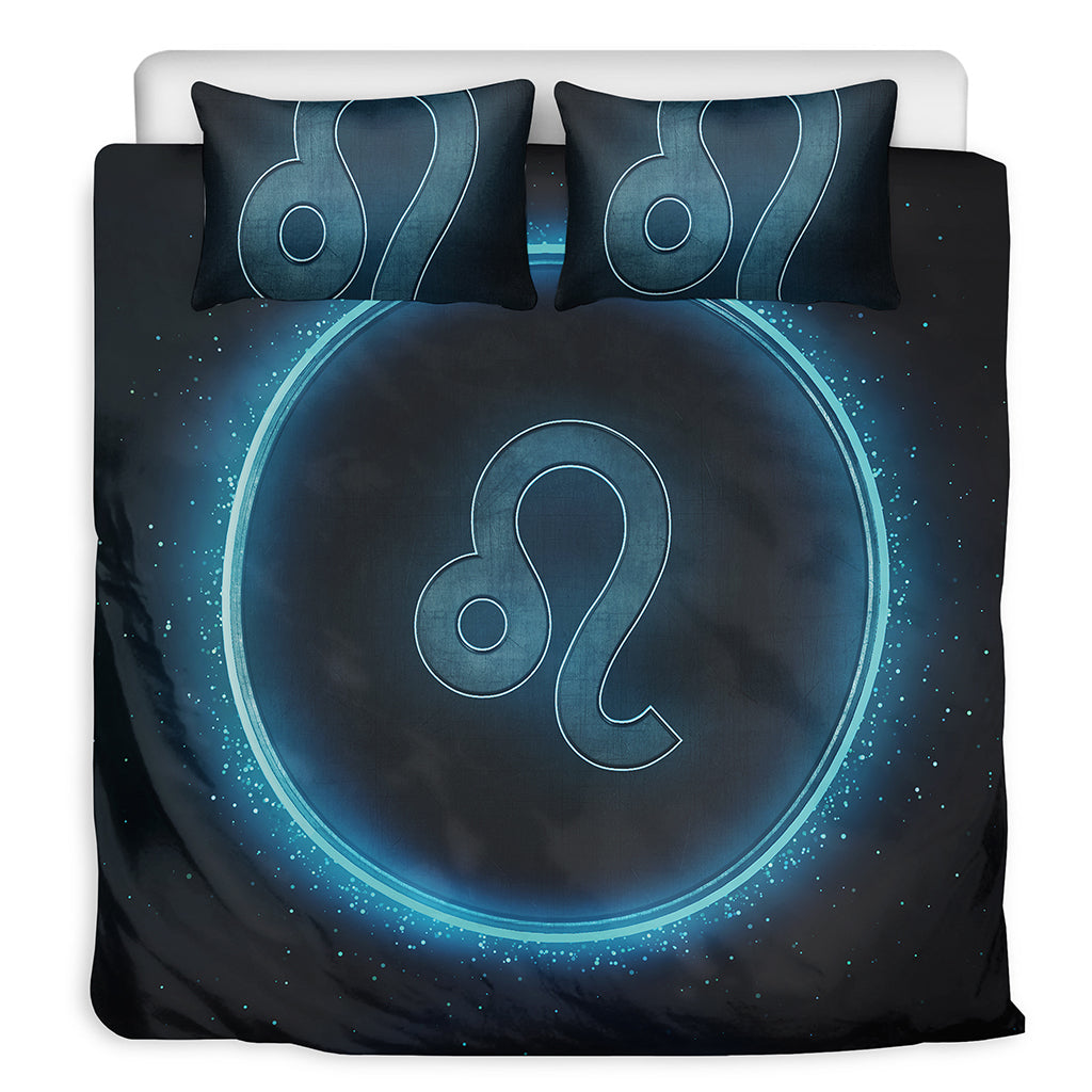 Blue Leo Zodiac Sign Print Duvet Cover Bedding Set