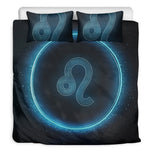 Blue Leo Zodiac Sign Print Duvet Cover Bedding Set