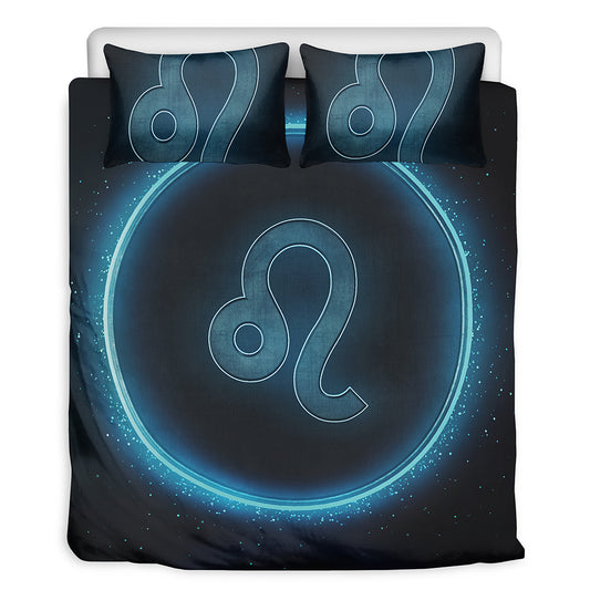 Blue Leo Zodiac Sign Print Duvet Cover Bedding Set