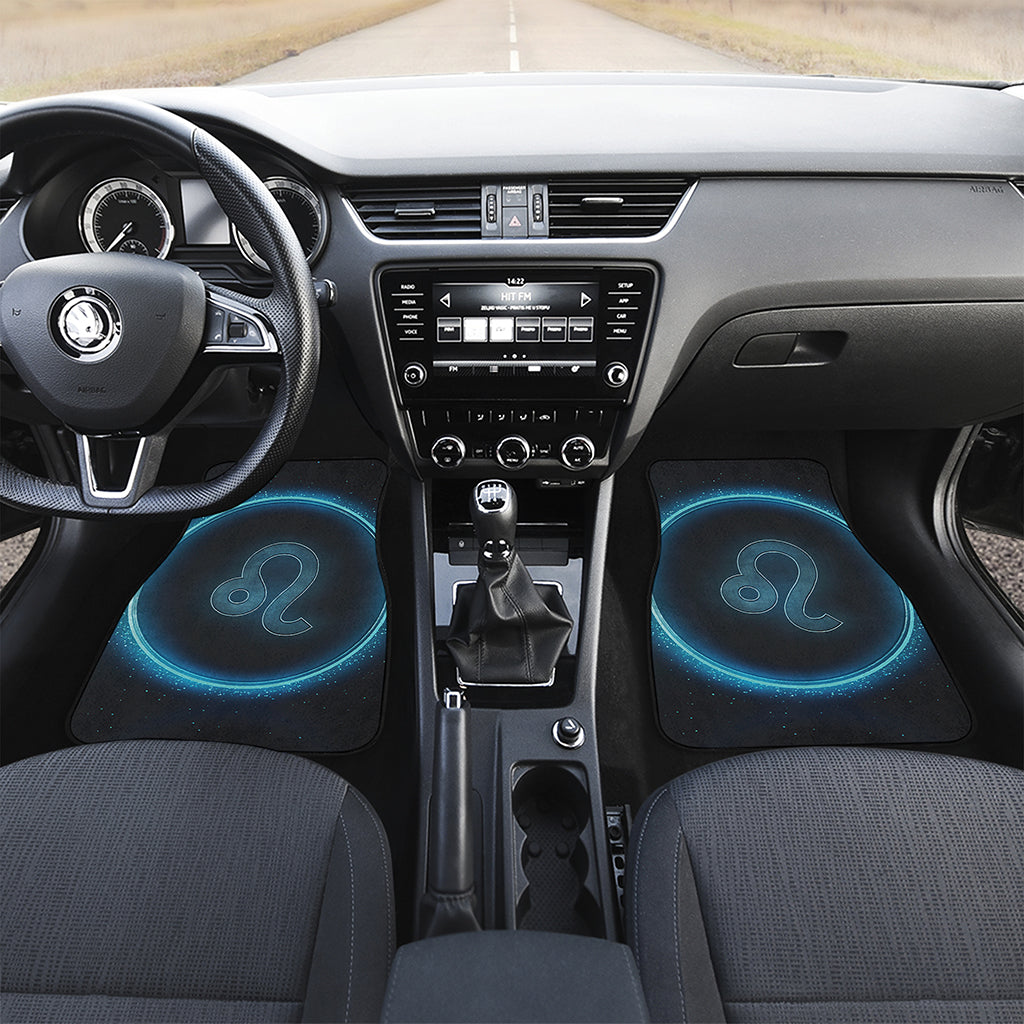 Blue Leo Zodiac Sign Print Front and Back Car Floor Mats
