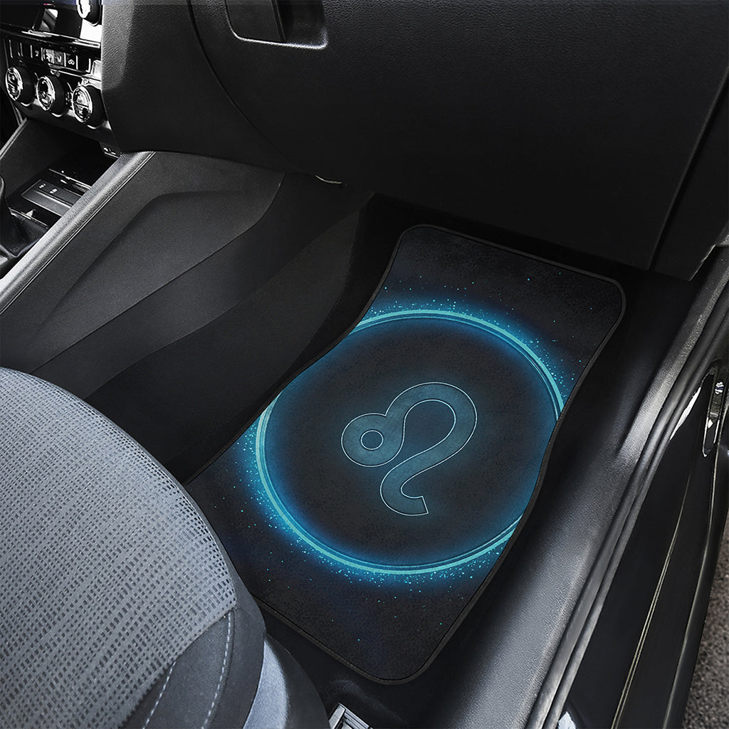 Blue Leo Zodiac Sign Print Front and Back Car Floor Mats