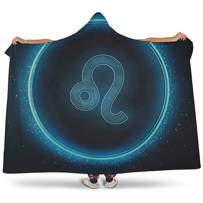 Blue Leo Zodiac Sign Print Hooded Blanket