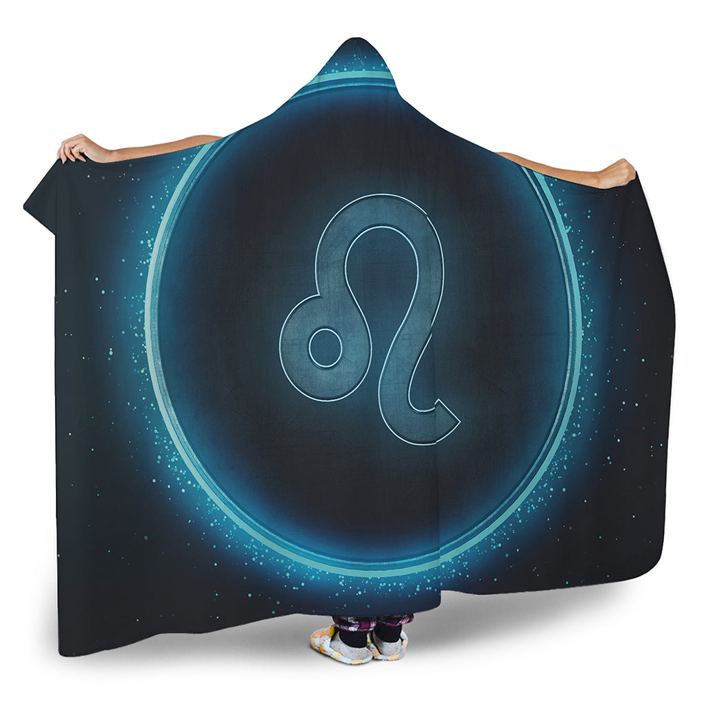 Blue Leo Zodiac Sign Print Hooded Blanket