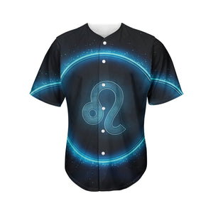 Blue Leo Zodiac Sign Print Men's Baseball Jersey