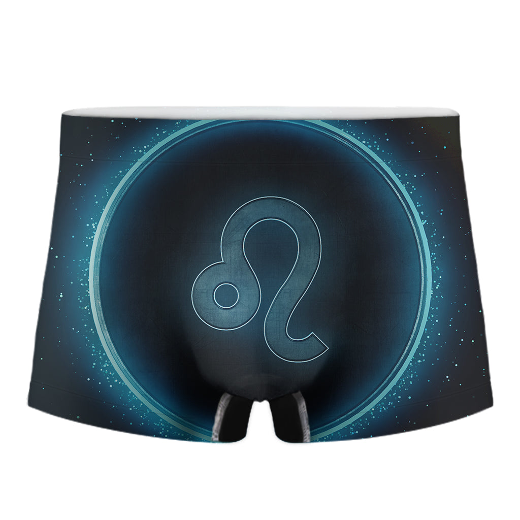 Blue Leo Zodiac Sign Print Men's Boxer Briefs