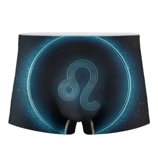 Blue Leo Zodiac Sign Print Men's Boxer Briefs