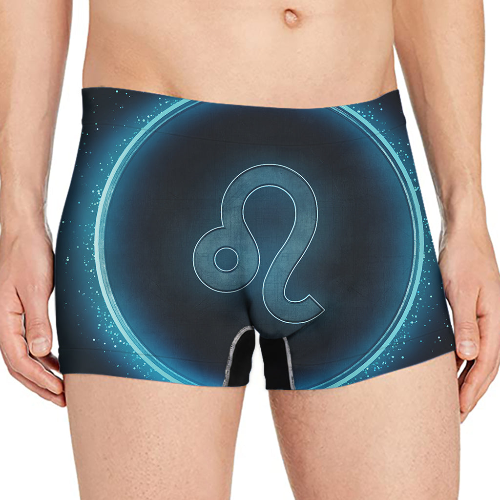Blue Leo Zodiac Sign Print Men's Boxer Briefs