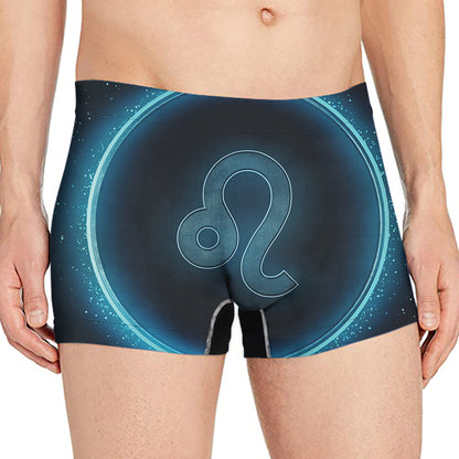 Blue Leo Zodiac Sign Print Men's Boxer Briefs