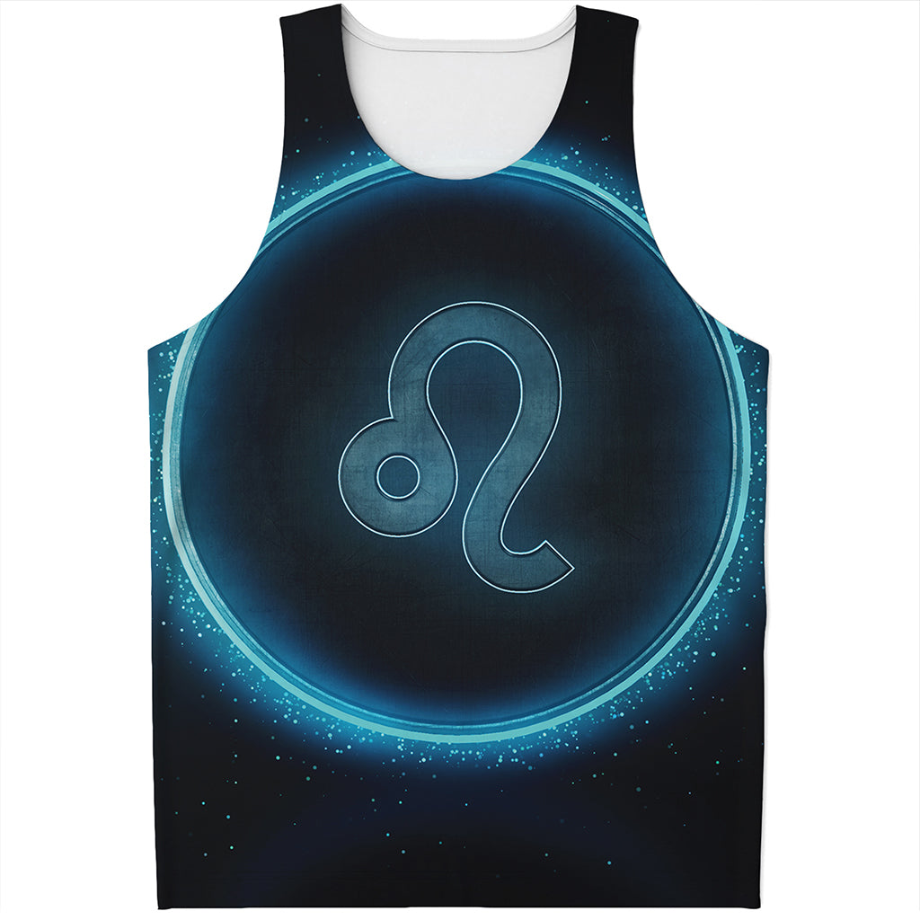 Blue Leo Zodiac Sign Print Men's Tank Top