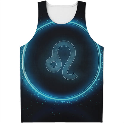 Blue Leo Zodiac Sign Print Men's Tank Top