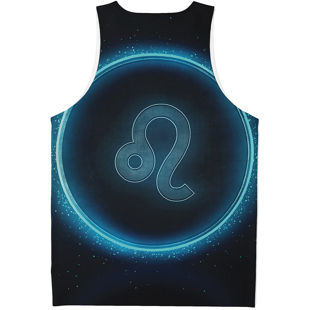 Blue Leo Zodiac Sign Print Men's Tank Top