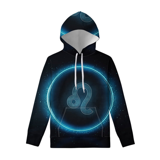Blue Leo Zodiac Sign Print Pullover Hoodie