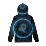 Blue Leo Zodiac Sign Print Pullover Hoodie