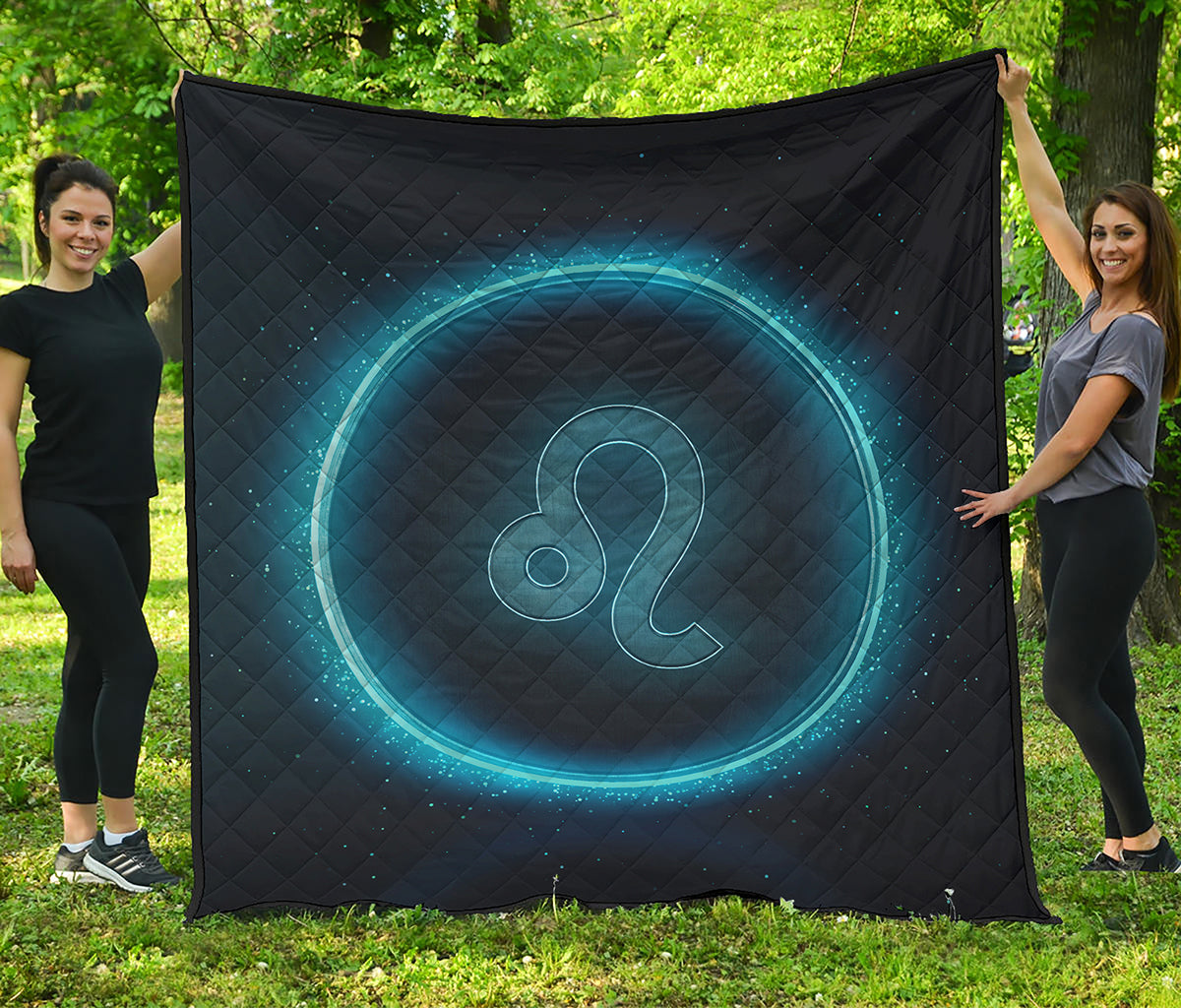Blue Leo Zodiac Sign Print Quilt