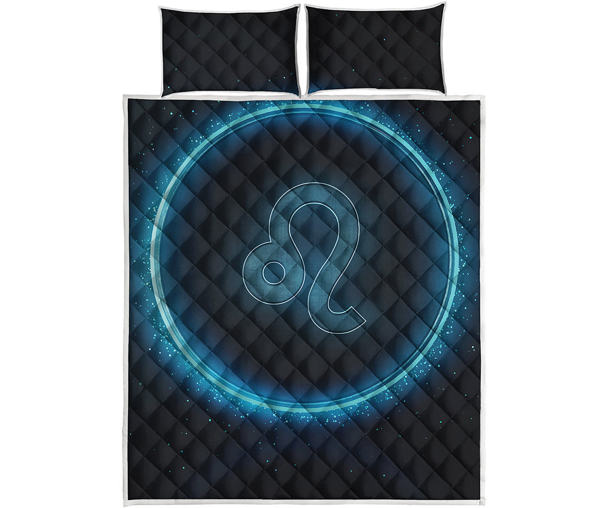 Blue Leo Zodiac Sign Print Quilt Bed Set