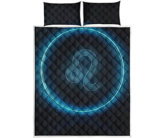 Blue Leo Zodiac Sign Print Quilt Bed Set