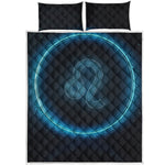Blue Leo Zodiac Sign Print Quilt Bed Set