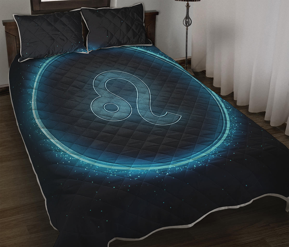 Blue Leo Zodiac Sign Print Quilt Bed Set