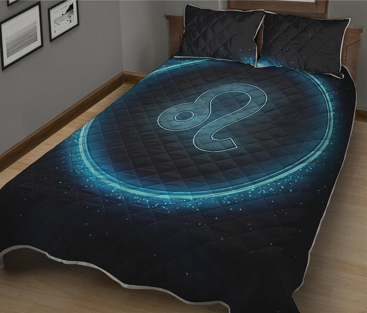 Blue Leo Zodiac Sign Print Quilt Bed Set