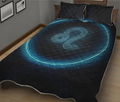 Blue Leo Zodiac Sign Print Quilt Bed Set