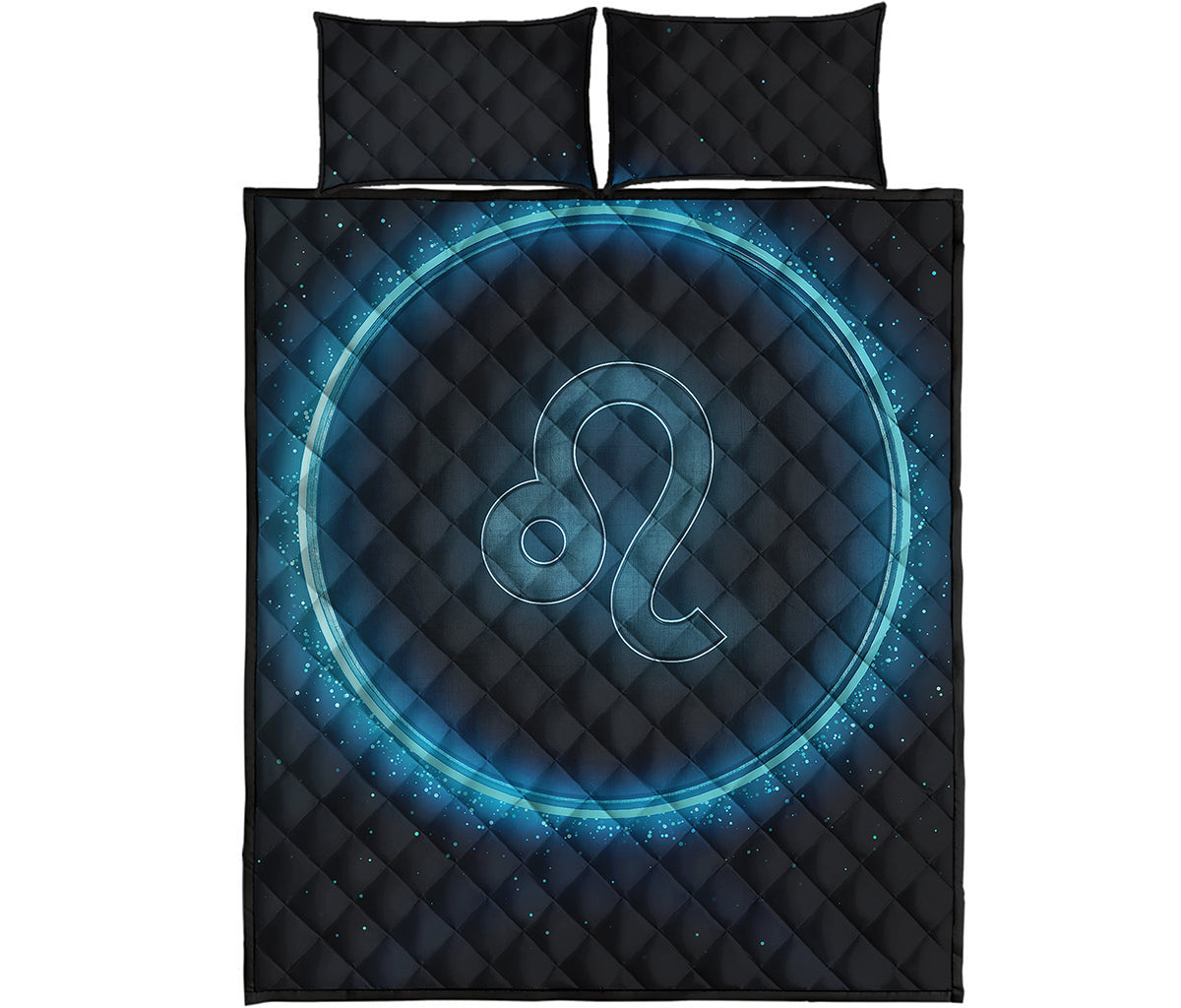 Blue Leo Zodiac Sign Print Quilt Bed Set