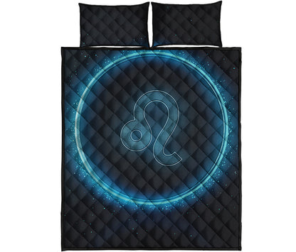 Blue Leo Zodiac Sign Print Quilt Bed Set