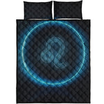 Blue Leo Zodiac Sign Print Quilt Bed Set
