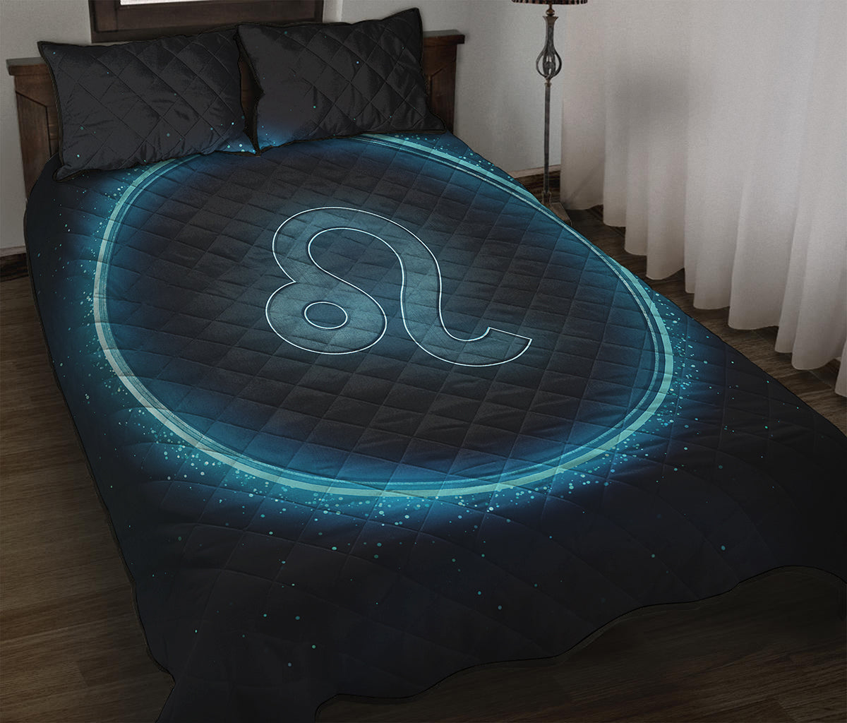 Blue Leo Zodiac Sign Print Quilt Bed Set