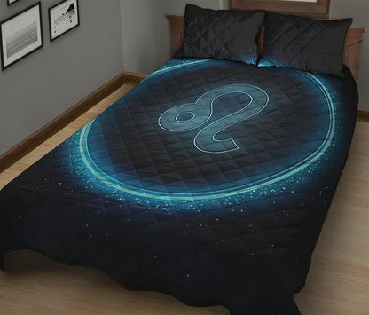Blue Leo Zodiac Sign Print Quilt Bed Set